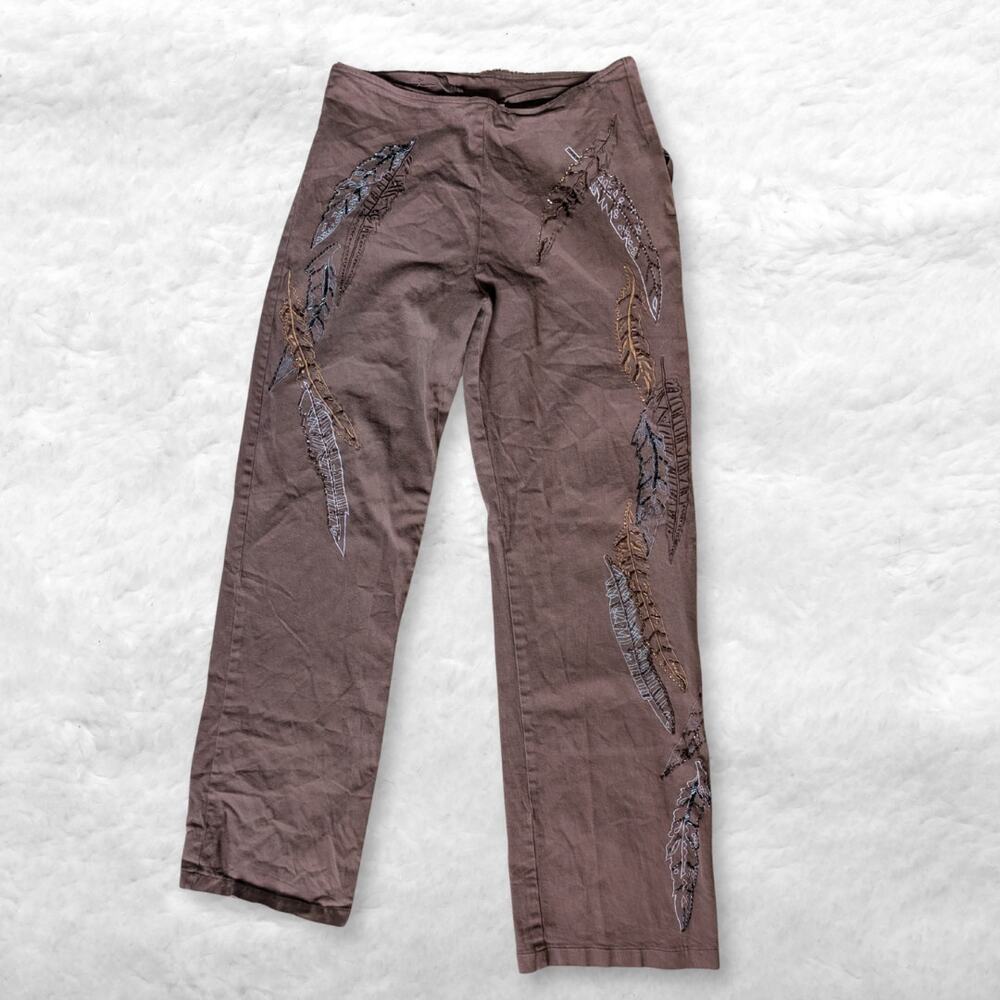 rare y2k haven bleu beaded feather low rise pants